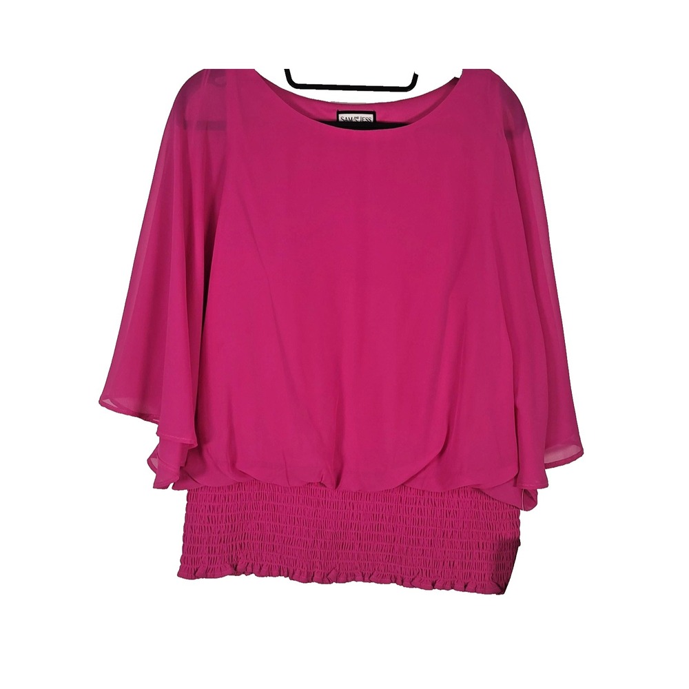 Sam And Jess Blouse Womens Medium Pink Sheer Flutter Sleeve Smocked Hem Top NWT